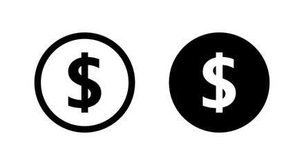 US dollar icon on black circle. USD money sign symbol