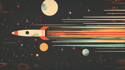 Retro space journey in minimalistic abstract design for creative inspiration