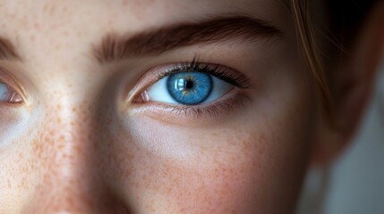 Obraz premium Close-up of a Blue Eye with Freckles