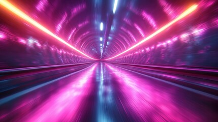 Futuristic Tunnel with Neon Lights and Motion Blur
