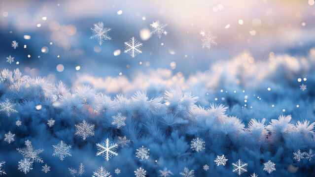 Paisagem de flocos de neve ao vento