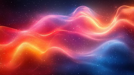 Abstract Wavy Pattern with Red, Orange, and Blue Hues and Scattered White Lights