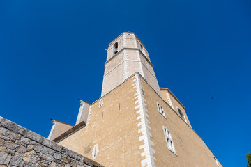 medieval fortified cathedral in Provencal village 