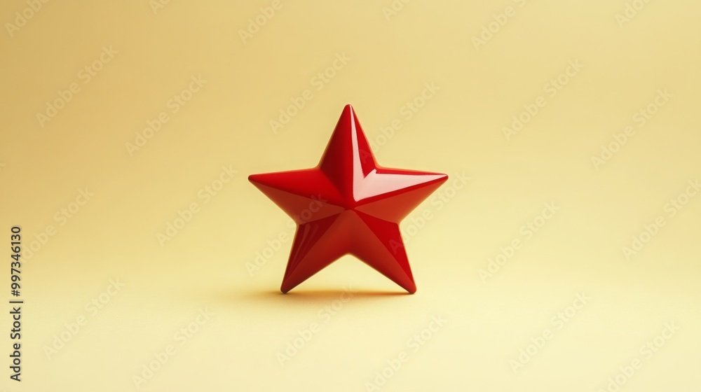 Fototapete a three-dimensional red star stands upright against a smooth yellow backdrop, emphasizing its vibran