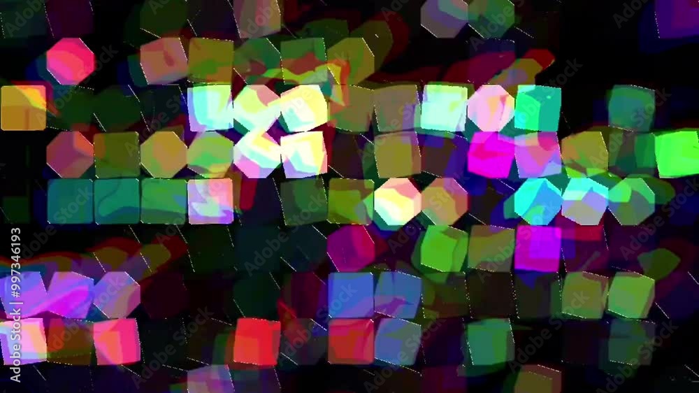 Poster Bright, multicolored abstract pixels arranged randomly against a black background, creating a digital art effect.