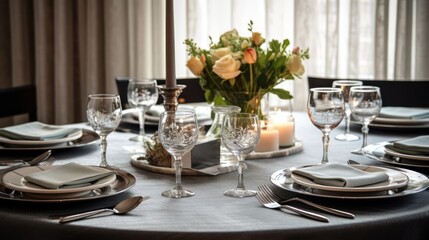 Elegant Table Setting with Floral Centerpiece