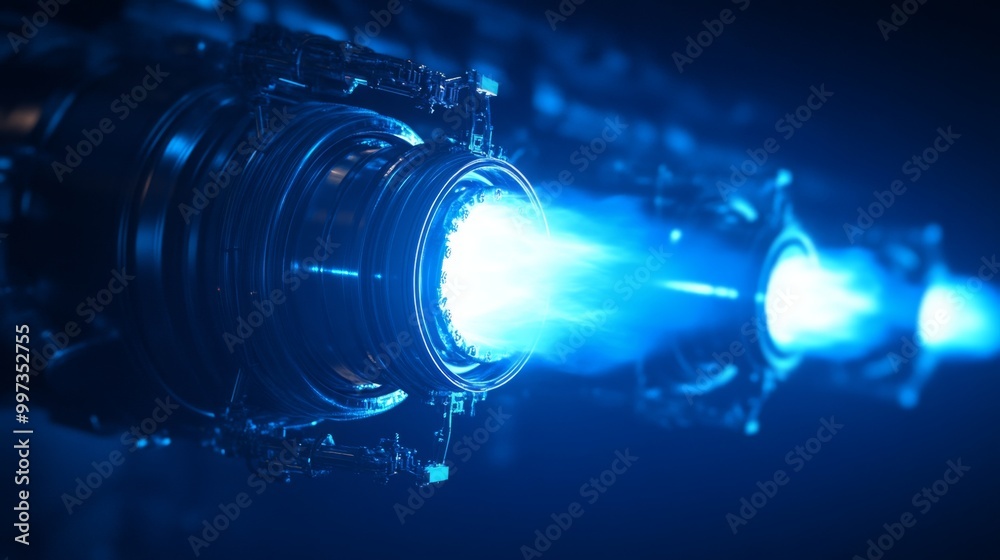 Aufkleber a cutting-edge engine emits vibrant blue plasma jets, showcasing advanced technology. the dynamic di