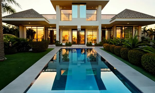 modern mansion with luxurious pool