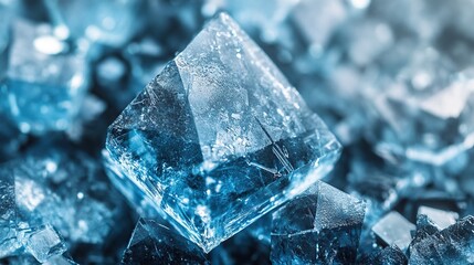 Close-up of a blue crystal surrounded by smaller crystals.