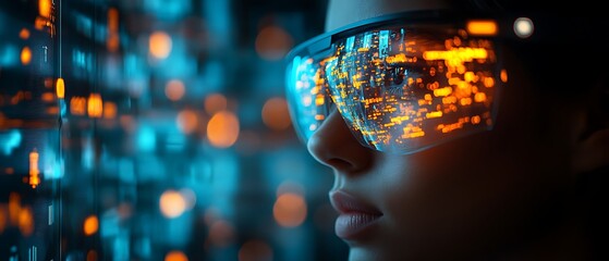 Woman Wearing Futuristic Glasses with Digital Interface