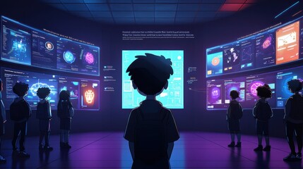 A group of people are looking at a computer screen with a boy in the middle
