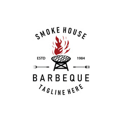 Barbeque logo design bar restaurant hot grill fire logo and spatula simple illustration