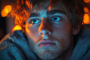 A person staring blankly at a computer screen, mentally checked out due to burnout. Concept of exhaustion.