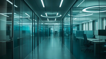 Modern Office Hallway with Glass Walls