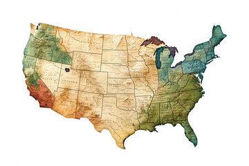 USA Map with Regional Hues and Shading