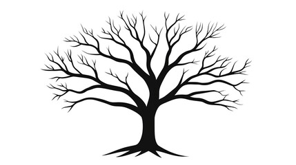 tree isolated on white background, Black silhouette logo of a tree with bare branches isolated on a clean white background 