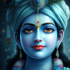 Hindu god krishna statue closeup