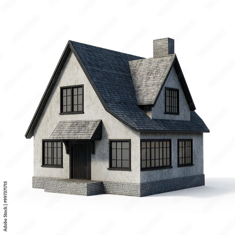 Poster Rendered house isolated on white background 