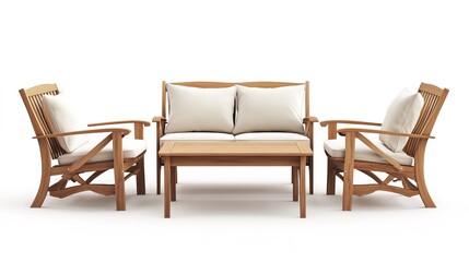 Patio teak furniture isolated on white background  