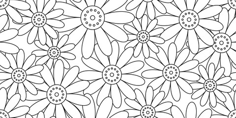 outline daisy flowers abstract seamless pattern