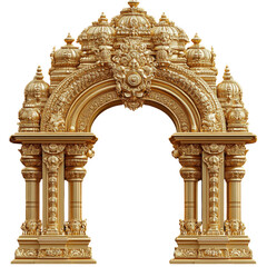 Indian Traditional Archway with Intricate Wooden Carvings and Central Emblem.