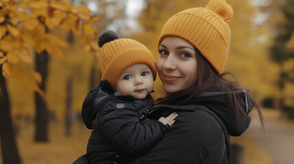 Fototapeta premium mother with her baby on the park in autumn
