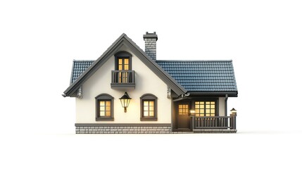 Fototapeta premium luxury classic light grey chalet house with classic garden lamp isolated on white background 