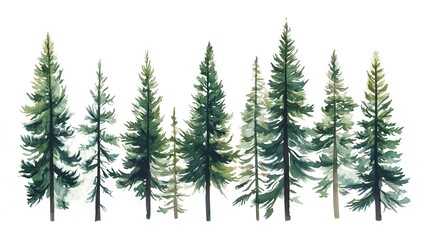 Obraz premium Illustration featuring tall pine trees against a white background 
