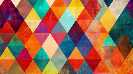 An illustration of a geometric triangle pattern with a vibrant and diverse color range.
