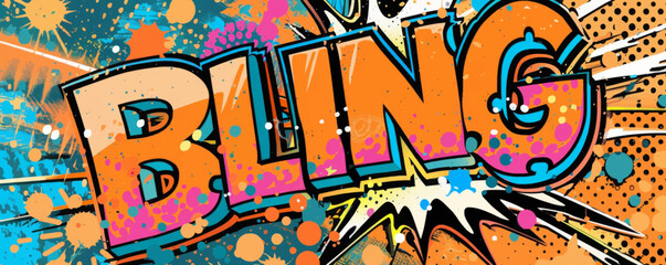 Energetic pop art background with "BLING" inside. Comic book style, Explosion theme, Bright vector