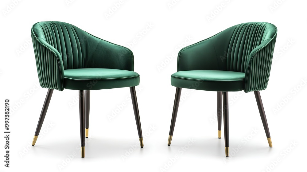 Poster Green modern dining chair isolated on white background shown from front and back  