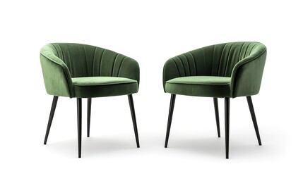 Fototapeta premium Green modern dining chair isolated on white background shown from front and back 