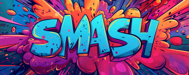 Exciting pop art background with "SMASH" text. Explosion theme, Comic book visuals, Bright vector