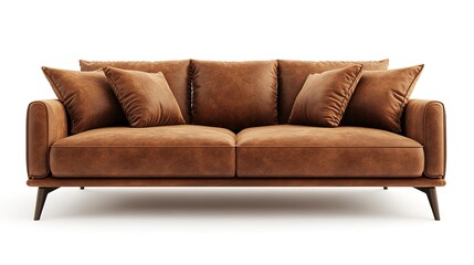 Fototapeta premium cozy, home decor, modern, isolated, furniture, stylish, interior, living room, minimalistic, elegance, Brown modern sofa furniture isolated on white background with depth of field effect 