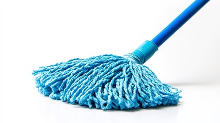 Blue plastic mop isolated on white background 
