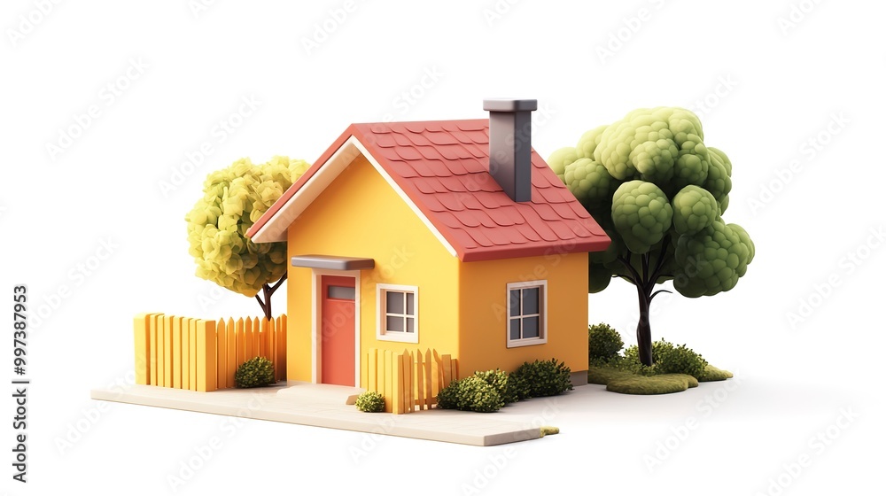 Sticker a small single family house with tiny modern touches isolate on white background  