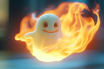A cartoon ghost turns into a flame