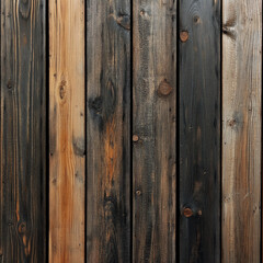 Fototapeta premium Wooden planks create rustic and textured background, showcasing blend of dark and light tones that evoke warmth and natural beauty