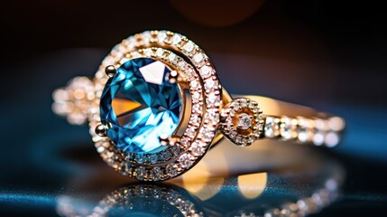 Fototapeta premium Close-up of a Sparkling Blue Gemstone Ring