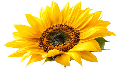 Bright Yellow Sunflower with Dark Center and Detailed Texture, Isolated on White Background