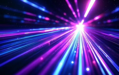 Hightech design with blue and purple straight light track lines, set against a black background, creating a sophisticated technological sense