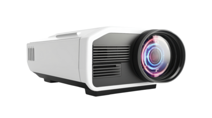 Modern projector with lens, isolated on a white background. transparent background.