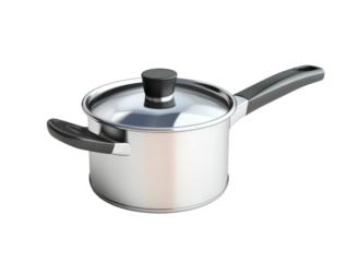 Stainless steel cooking pot with lid on white isolated background. transparent background.