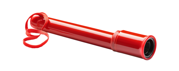 A red handheld magnifying glass against a white isolated background transparent background.