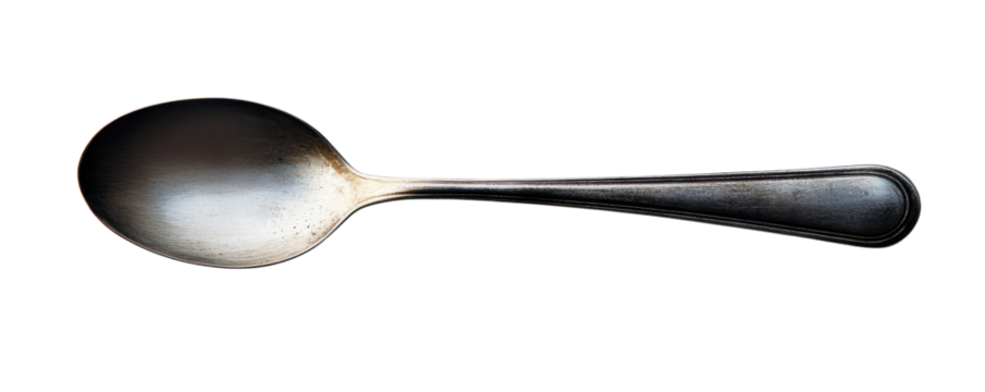 Metal spoon with a shiny finish isolated on a white background. transparent background.