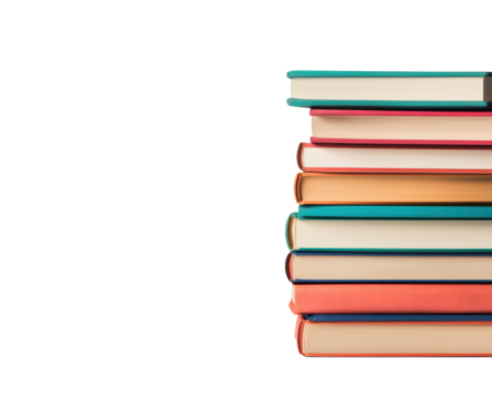 Colorful stacked books on a white background, transparent background. - Powered by Adobe