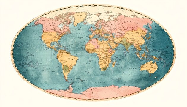 Fototapeta Highresolution handdrawn old flat circular vector map of the world