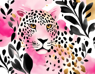 Pink Leopard creative watercolor gilded background
