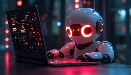 Problem and Ai error warning concept automatic warning system for notification error and maintenance Person using laptop with artificial Intelligence technology system error detect