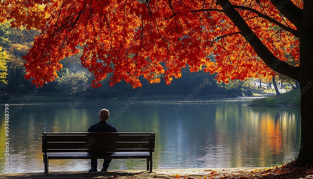 Poster the colors of autumn, vibrant reds and oranges of maple leaves : generative ai